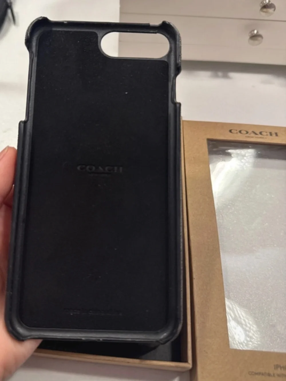 Coach Black Signature Pattern Leather iPhone Case fits 6s plus , 7 plus , 8 plus